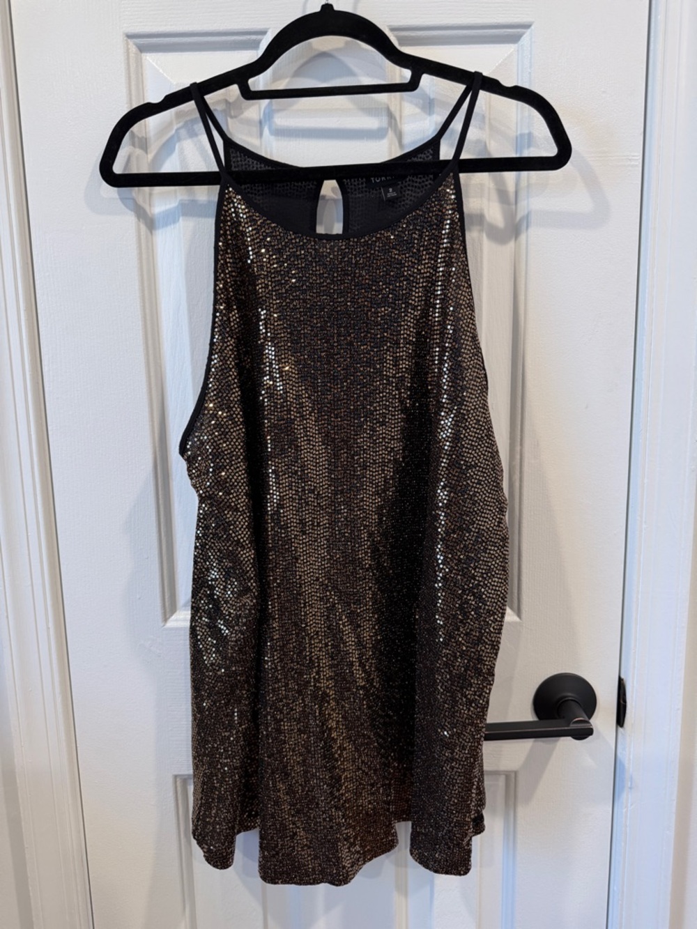 Sequined Metallic Halter Tank Top - Gold Sparkle